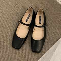 BXOXO 2024 Summer New Brand Women Flats Fashion Square Toe Shallow Mary Jane Shoes Soft Casual Ballet Shoes Slingback Shoes Black