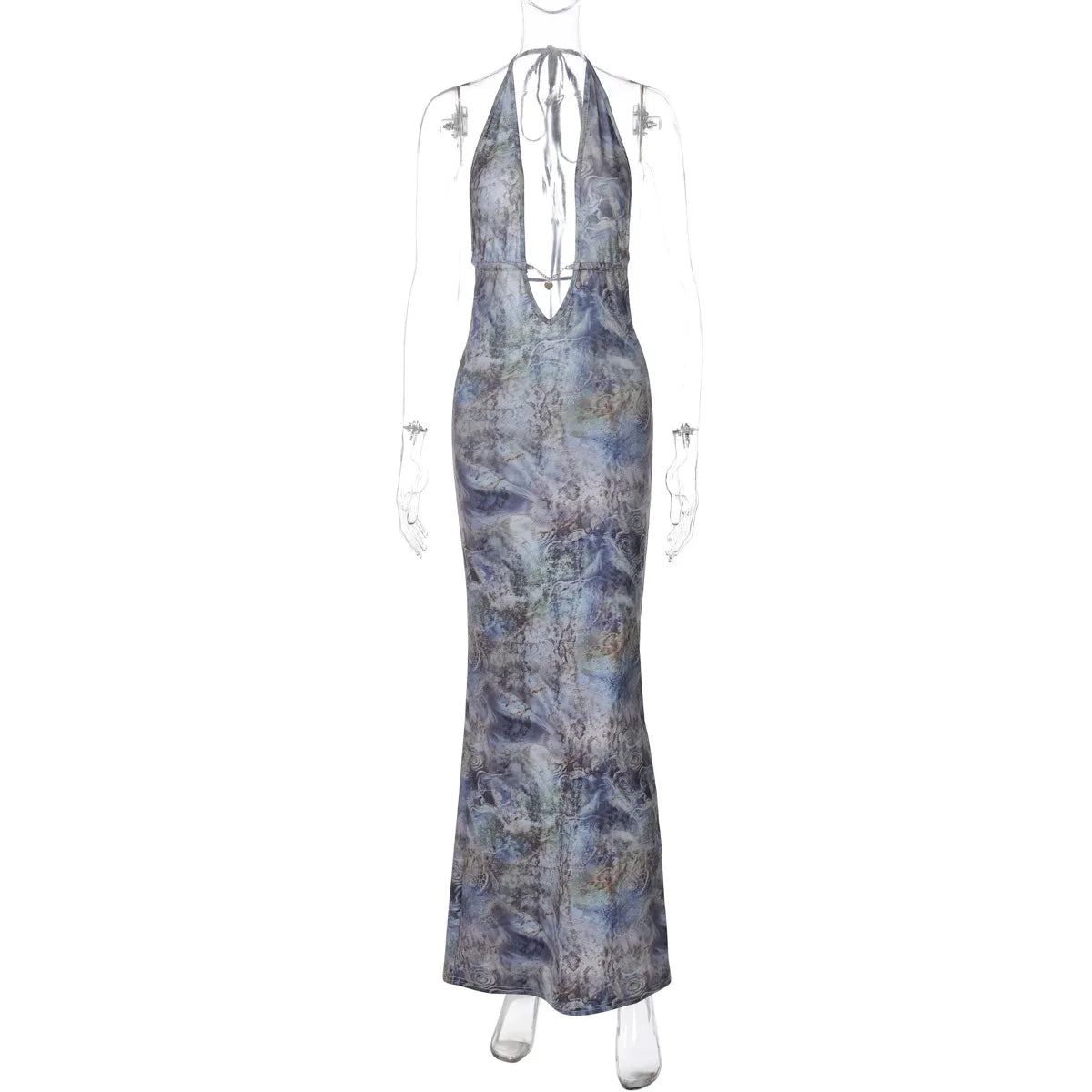 BXOXO Floral Print Backless Sexy Maxi Dress for Women Fashion Deep V Neck Sleeveless Bodycon Back Slit Evening Long Dress