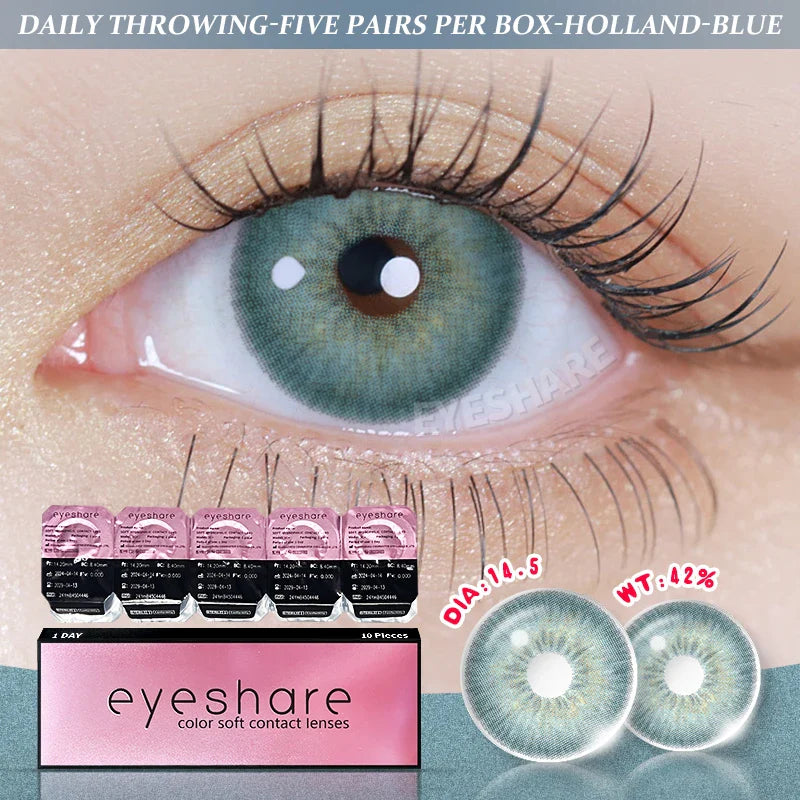 BXOXO Contact Lenses for Eyes 1 Day Daily Lens High Wearing Comfort Lenses Brown Lenses Fashion Blue Contacts 10 Pcs/5Pair