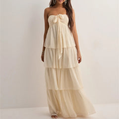 BXOXO Women's Strapless Long Dress Fashion Sleeveless Tiered Hem Tube Dress Summer Beach Holiday Party Wedding Dress