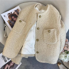 Bxoxo Winter Thick Faux Wool Coat Women Korean Elegant Hepburn Style Loose Warm Jacket Y2K Streetwear Single Breasted Blended Outwear