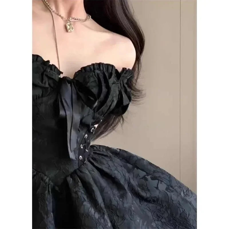 BXOXO Gothic Black Mini Dress Women Vintage Sexy Spaghetti Strap High Waist es 90s Egirl Punk Grunge Slim Party Club