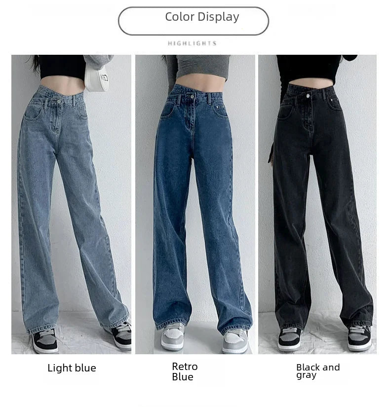Bxoxo 1970s Retro Crossbody High-waist Slimming Drag-on Straight-crotch Long Pants Women Summer Cotton Material