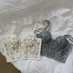 Bxoxo Three-dimensional embroidered bra sexy lace fish bone corset widened breasted with steel ring 2/1 half cup bralette underwear