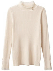 Bxoxo Knitted Women Sweater O-neck Button Pullovers Spring Autumn Basic Sweaters for Female Pullover Slim Solid Bold Lace Tops