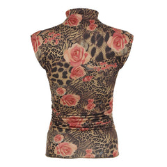 BXOXO Vintage Floral Print Crop Top Women Retro Sleeveless Turtleneck Skinny Tank Tops Harajuku y2k Tee Summer Casual Lady Vest