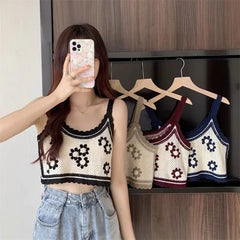 BXOXO Women Vintage French Crochet Sleeveless Camisole Vintage Hollow Out Knit Floral Crop Top Sexy V-Neck Backless Beach Sling