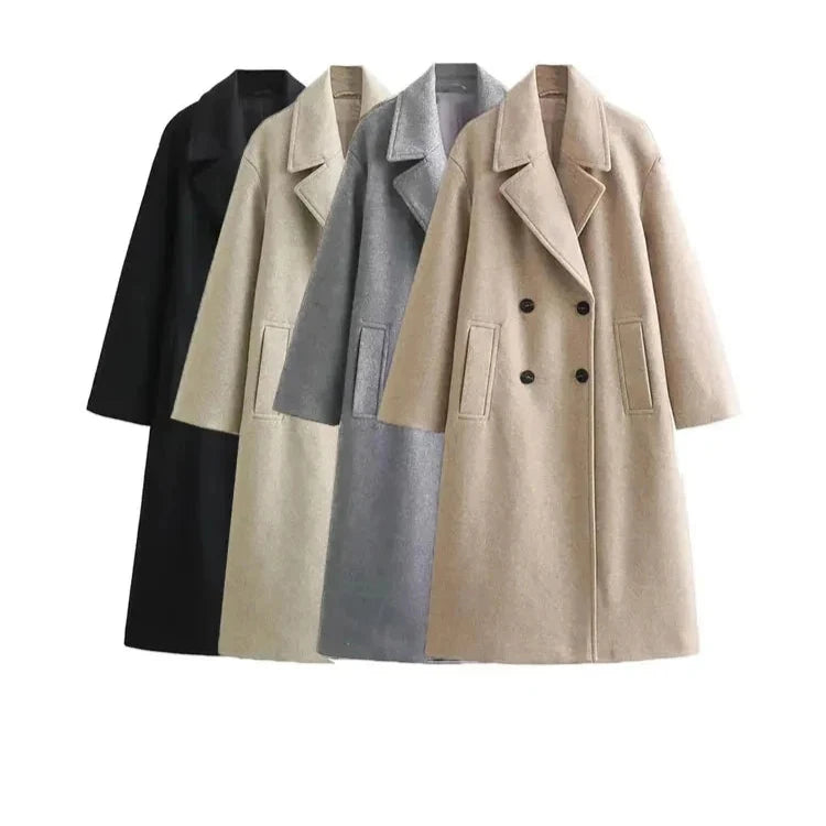 Women's Soft Oversized Woolen Coat, Long Sleeve, Front Welt Pockets, Female Outerwear, Chic Overcoat, Fashion