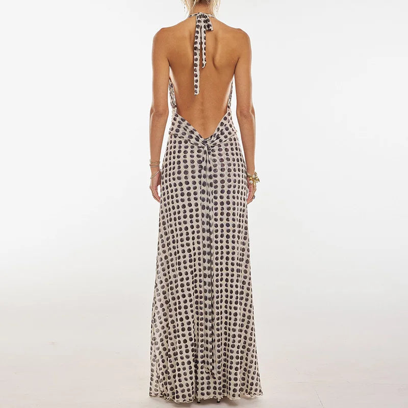 BXOXO Y2k Women Boho Floral Print Halter Maxi Bodycon Dress Summer Backless Ruffle Flowy Long Dress Beach Vacation Sundress
