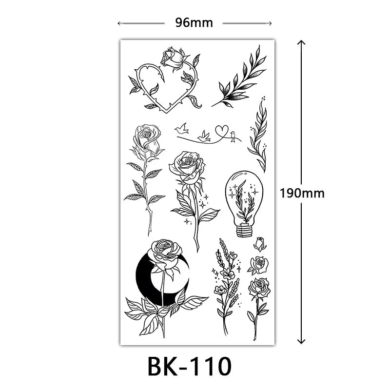 BXOXO Black Large Flower False Tattoo Sticker For Women Rose Peony Temporary DIY Water Transfer Tattoos Girls Hand back Body Art