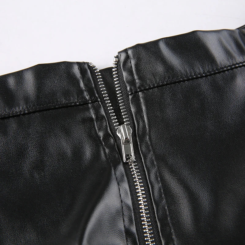 Bxoxo PU Leather Mini Skirts Punk Style High Waist Lace Up Bandage Black Pleated Skirt Streetwear Girls Dark Academia Clothes