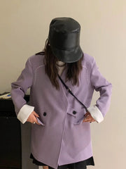 Bxoxo Streetwear Loose Purple Blazer Women Long Sleeve Casual Oversize Suit Coats Fashion Fall New Korean Female Design V Neck Outwear