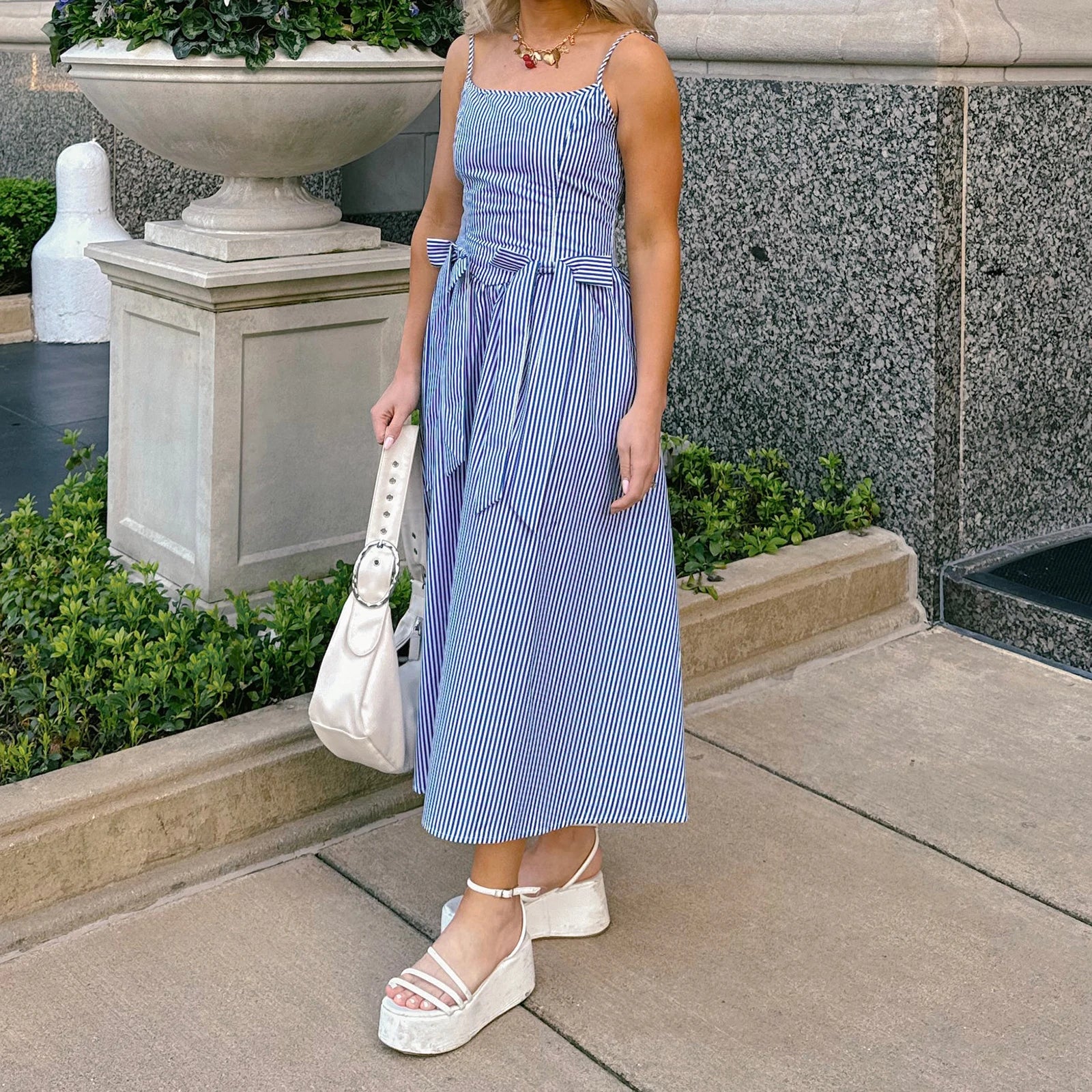 BXOXO Casual Bow Striped Maxi Dress Summer Cami Dress Flowy Beach Swing Sleeveless Spaghetti Strap Vacation Sundress for Women