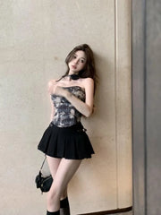 BXOXO Fashion Sweet Plaid 3D Flower Strapless Vest for Women 2025 Summer Irregular Slim Fit Tank Top Y2k Grunge Camisole Mujer