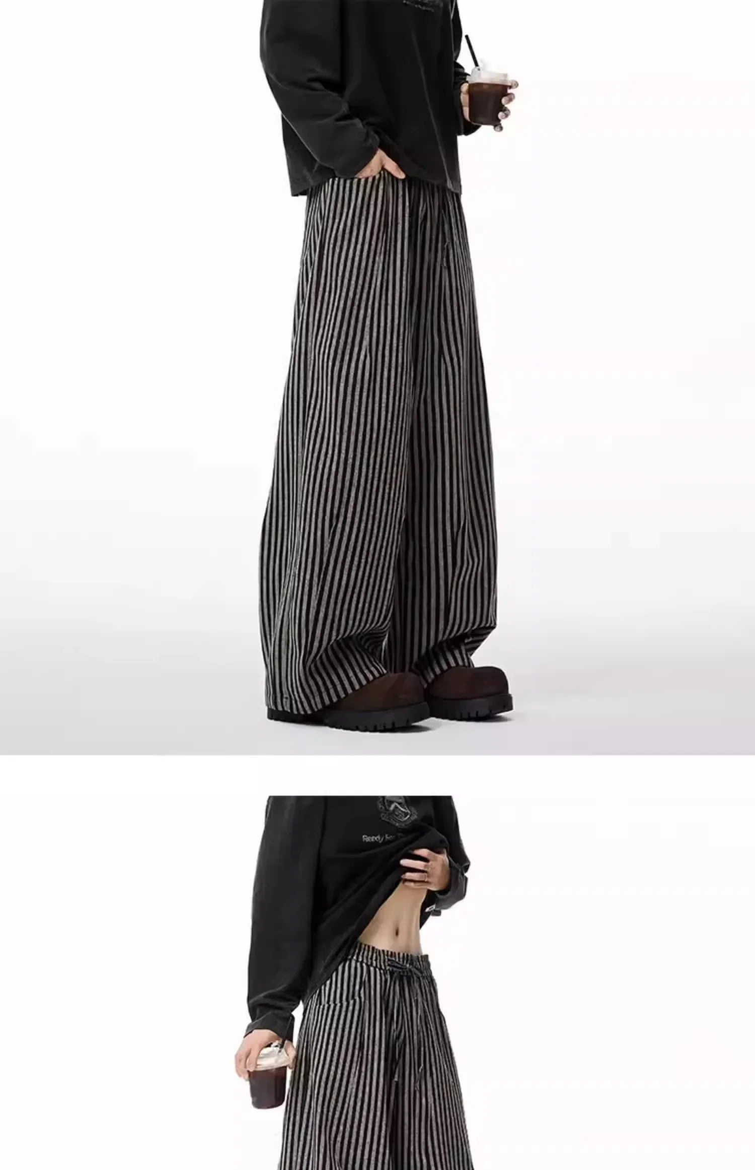 Bxoxo Women's Black Gothic Striped Long Pants Baggy Sweatpants Harajuku Y2k Emo Vintage Oversize Trousers Japanese 2000s Style Clothes