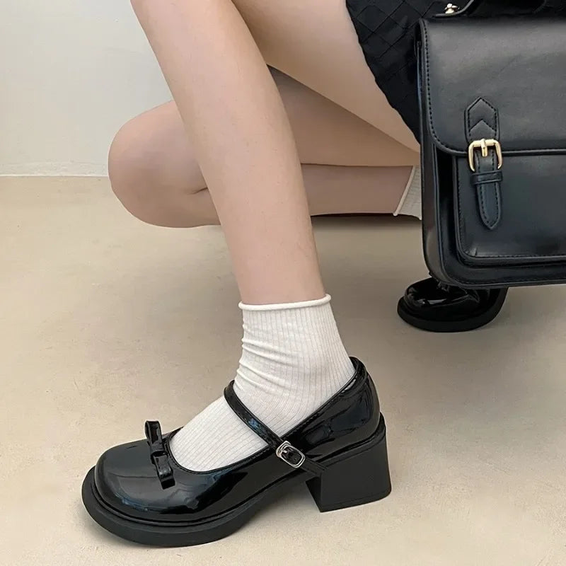 BXOXO Brown Jk Uniform Shoes British Style Retro Japanese Mary Jane Shoes Women's Lolita Bow Sweet Girls Kawaii Mid Heel Cute Laofers