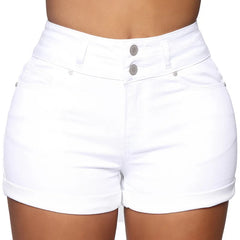 BXOXO Cotton Stretchy High Waist Jean Shorts Woman Summer Casual Sweat With Pocket Zipper White Black Cuffed Denim Shorts