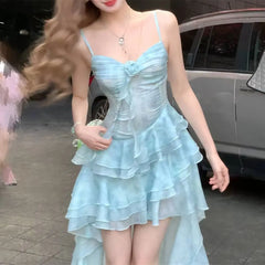 BXOXO Pure desire irregular ruffle edge V-neck suspender dress for women in summer sweet and spicy girl with a slim waist, holiday