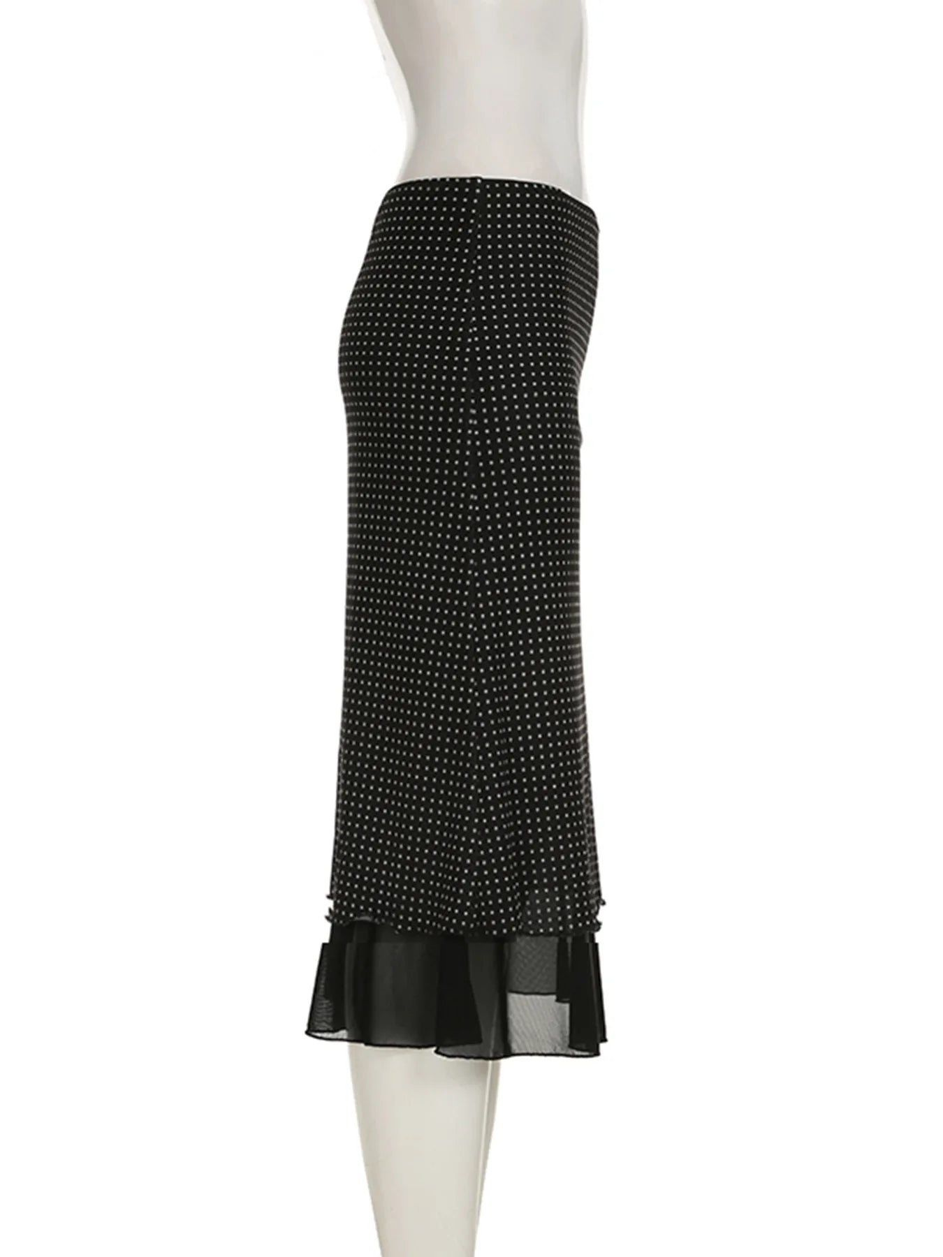Bxoxo Polka Dot Mesh Long Skirt Summer Fashion Clashing Patchwork Slim Long Skirt Women Elegant Vintage Y2k Loose Long Skirt
