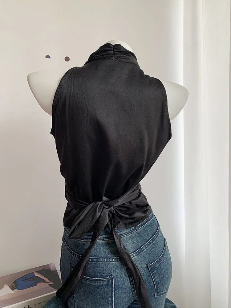 Bxoxo Sexy Bandage Slim Tanks Women Fashion Casual V Neck Design Halter Tanks Korean Retro Streetwear Female Summer Elegant Tops
