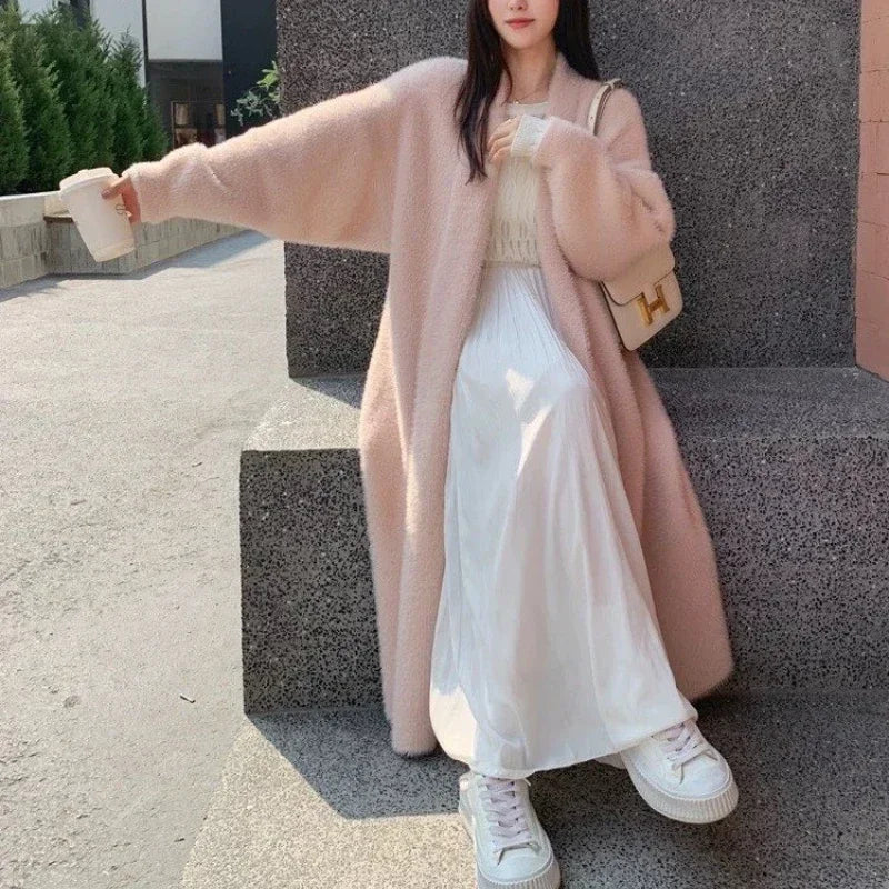 BXOXO Elegant Sweet Long Sweater Cardigan Women Korean Style Sweaters Coat Autumn Winter Solid Loose Casual Vintage Cardigan