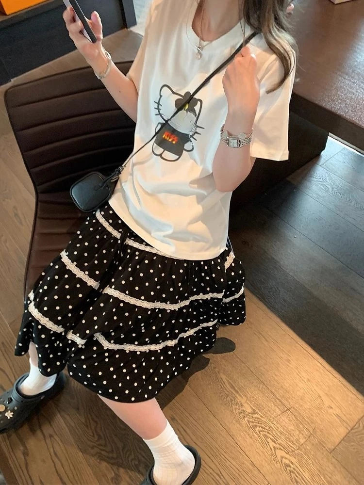 Bxoxo Summer Lace New Polka Dot Cake Skirt Women Japanese Sweet Casual Loose Short Skirts Female Designer Chic Kawaii Thin Outfits