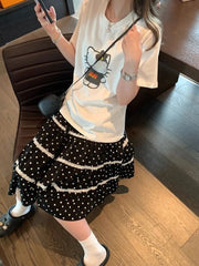 Bxoxo Summer Lace New Polka Dot Cake Skirt Women Japanese Sweet Casual Loose Short Skirts Female Designer Chic Kawaii Thin Outfits