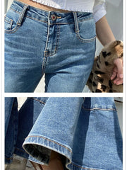 BXOXO Spring and Autumn Light Color Flared Pants Women's Retro High Waist Splicing Loose Slim Wide Leg Denim Pants y2k jeans