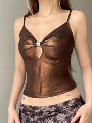 BXOXO Fine Flash Hollow Hook Front Retro Backless Camisole Tops Women Summer Sexy Chic Fashion Blouses