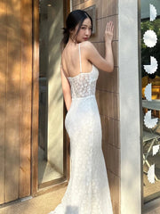 BXOXO Elegant Dress Women Jacquard Sleeveless Flower Backless Fashion Low-Neck See Through Vacation Birthday Party Vestidos