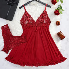 BXOXO Y2K Summer new lace up Halter backless dress European and American sexy hollow pleated Hip Wrap SkirtThin Style G-string Contrast Lace Ruffle Trim Lingerie Set Deep V Slip Dress Thong Women's Sexy Lingerie Lencería Muj