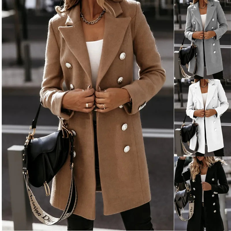 BXOXO Autumn and Winter Long-sleeved Suit Collar Double-breasted Coat Coat Women's Woolen