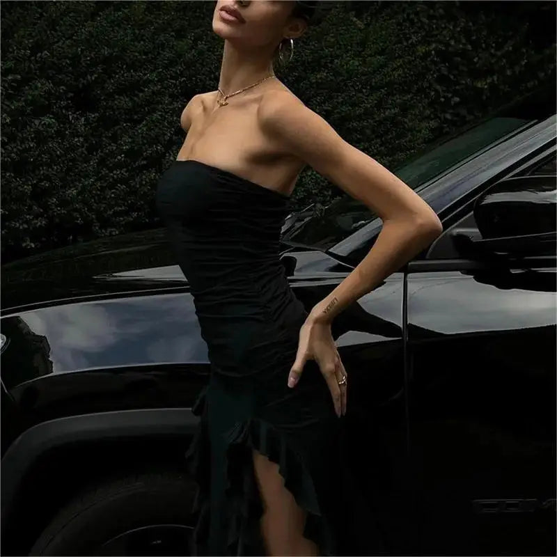 BXOXO Sexy Tassel Fairy Dress Aesthetic Tube Tops Summer Irregular Midi Dresses Elegant Beach Party Outfits Women's Robe Vestidos