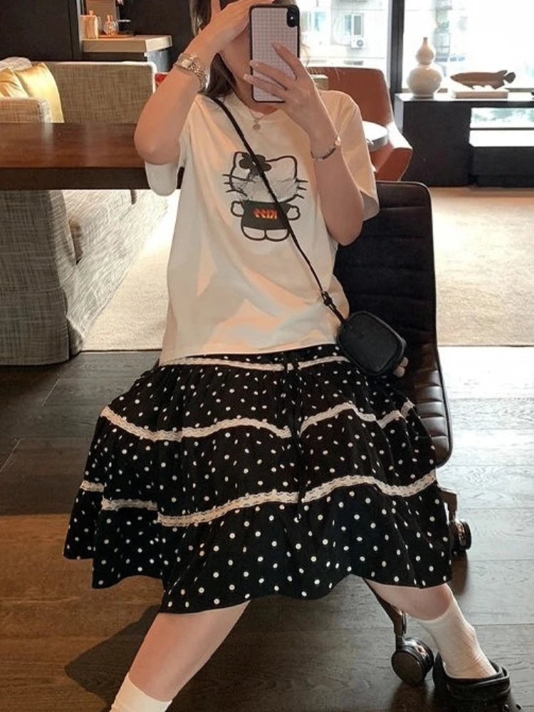 Bxoxo Summer Lace New Polka Dot Cake Skirt Women Japanese Sweet Casual Loose Short Skirts Female Designer Chic Kawaii Thin Outfits