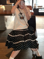 Bxoxo Summer Lace New Polka Dot Cake Skirt Women Japanese Sweet Casual Loose Short Skirts Female Designer Chic Kawaii Thin Outfits