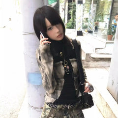 BXOXO Vintage T Shirt Women Patchwork Long Sleeve Skinny Tee Tops Streetwear Y2k Aesthetic Grunge Tops Tie Dye Tee Tops 2000s