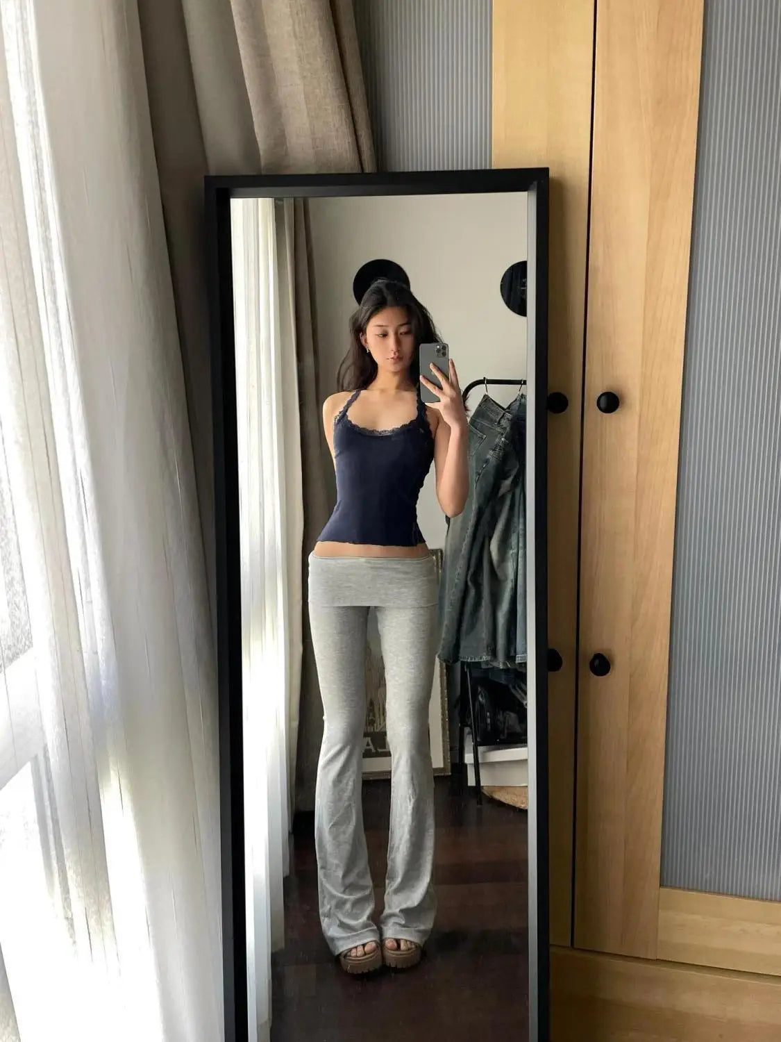 Bxoxo Gray High Waist Basic Flared Pants Solid Color Jogging Fitness Yoga Trousers Slim Korean Fashion Casual Streetwear Lady
