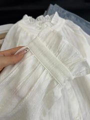 Bxoxo Y2K Lace Patchwork Women White Shirts Autumn Sweet Preppy Long Sleeve Tops Korean Stand Collar Single Breasted Ladies Blouse