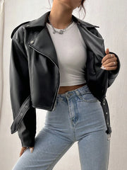 Bxoxo Spring Autumn Casual Women Lapel Zipper Faux PU Leather Jacket Female High Street Motorcycle Leather Jacket