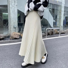 Bxoxo Winter Thickening Wool Blend Warm Maxi Long Rib Knitted Skirt Draping Large Swing Skirt