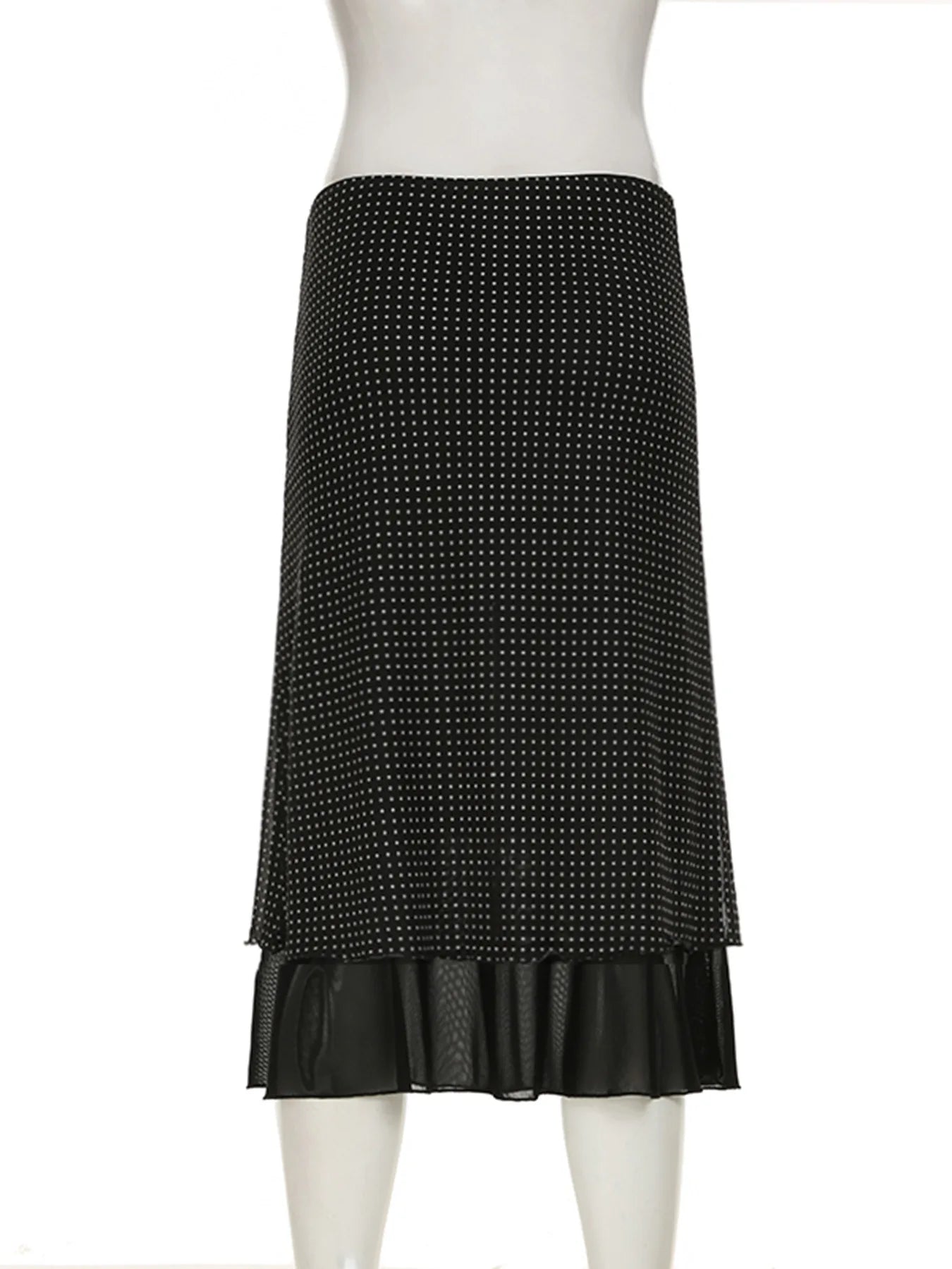 Bxoxo Polka Dot Mesh Long Skirt Summer Fashion Clashing Patchwork Slim Long Skirt Women Elegant Vintage Y2k Loose Long Skirt