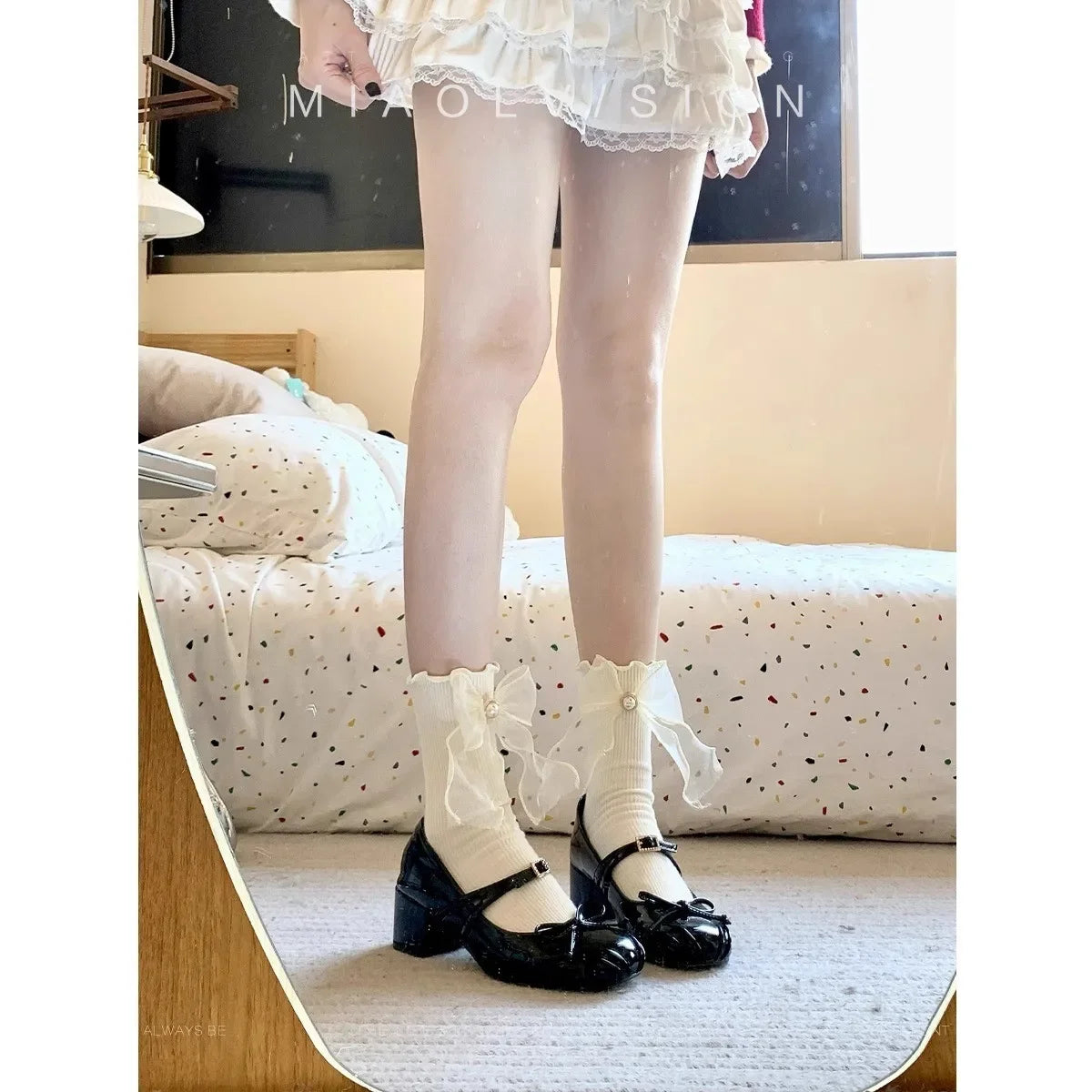 Bxoxo Luxurious Knot Mary Jane Shoes for Women with Thick Heel And Single Strap Spring Fashionable Leather High Heels round Toe