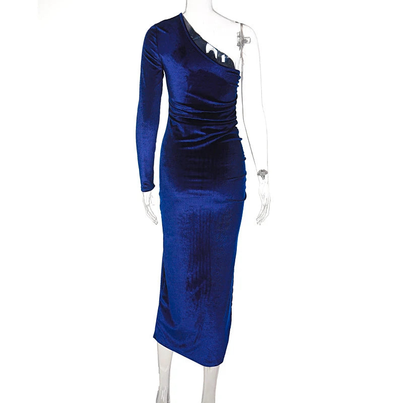 Bxoxo Women Elegant Long Sleeve Party Evening Velvet Bodycon Split Pencil Midi Dress 2024 Spring Autumn Clothes