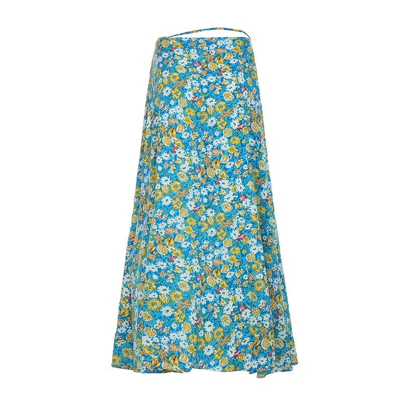BXOXO Simple Prairie Chic Floral Prints Women Straight Long Skirts All-Match Fashion New Spring Summer Skirts