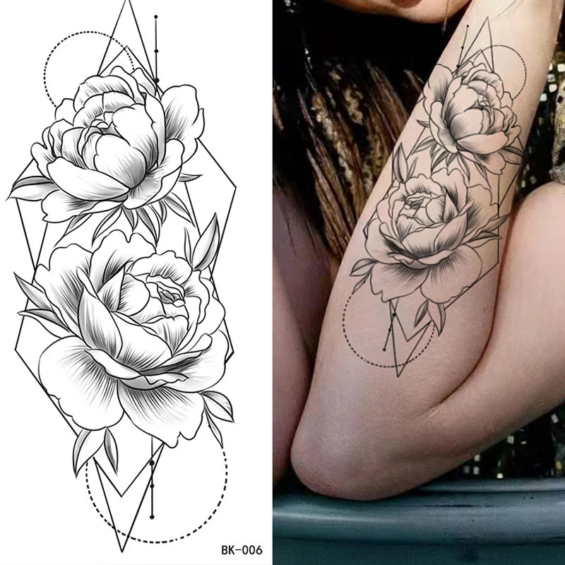 BXOXO Temporary Rose Flower Skin Tattoo Stickers Removable Blossom Flase Tattoos for Apart arm and shoulder Neck Back Flower Tattoos