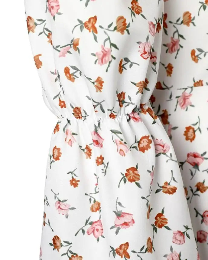 BXOXO Off Shoulder Ruffle Hem Ditsy Floral Print Dress Slash Neck Long Sleeves Elegant Dresses for Women