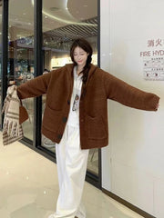 Bxoxo Korean Knitted Hoodie Sweater Women Autumn New Loose Lazy Style Long Sleeve Cardigan Fashion Single Breasted V Neck Knit Coats