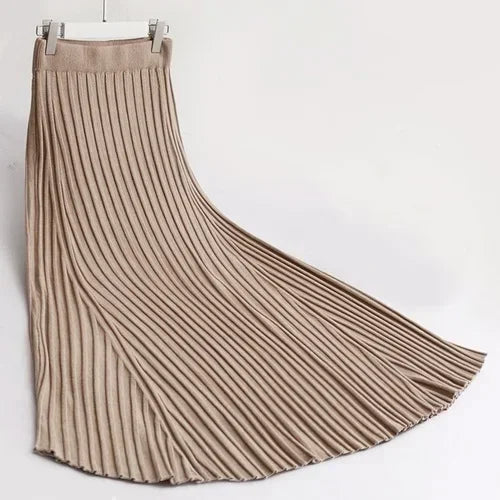 Bxoxo Winter Thickening Wool Blend Warm Maxi Long Rib Knitted Skirt Draping Large Swing Skirt