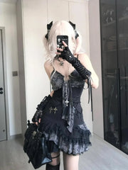 BXOXO 2025 Summer Fashion V-neck Camisole Dresses Sexy Lace Patchwork Dress for Women Y2k Grunge Slim Waist Ruched Vestidos Mujer