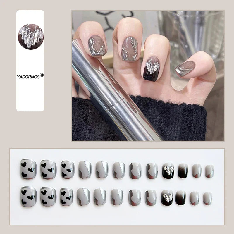 BXOXO Press On Nail Set Rhinestones Fake Nail Sweet Style Short Paragraph Manicure Save Time False Nail Wholesale Bulk